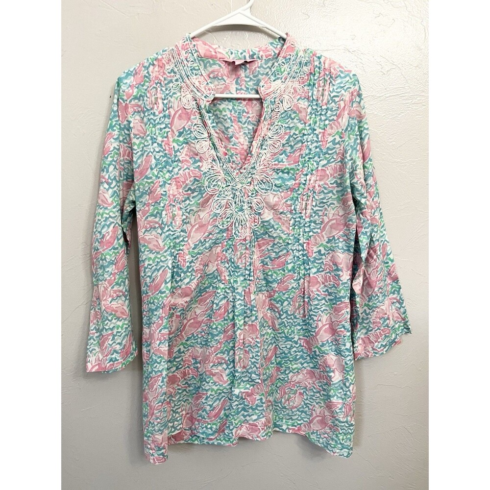 Lilly Pulitzer - Sarasota Beaded Tunic in Lobstah Roll - Size Medium Lobster Top - Picture 2 of 11